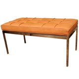 Florence Knoll carmel leather bench on chrome frame