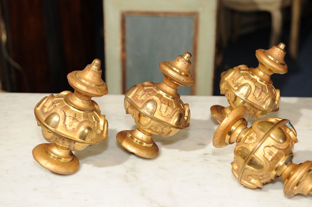 French Set Four Gilt Brass Newell Post  Finials For Sale
