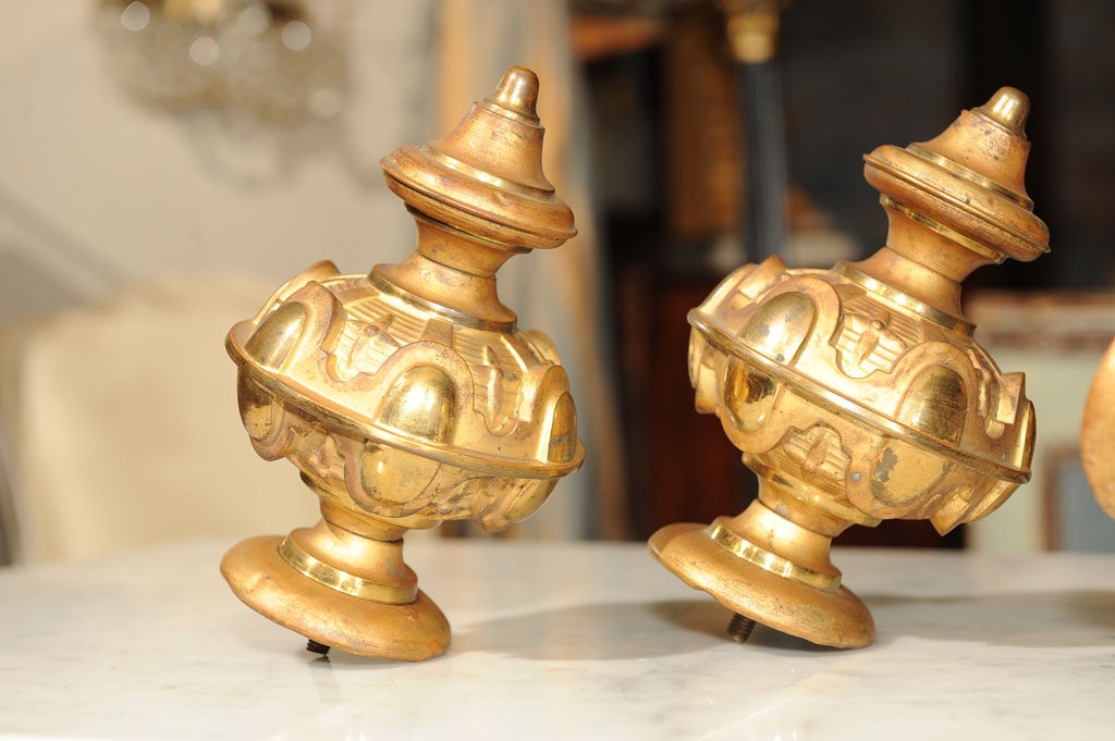 19th Century Set Four Gilt Brass Newell Post  Finials For Sale