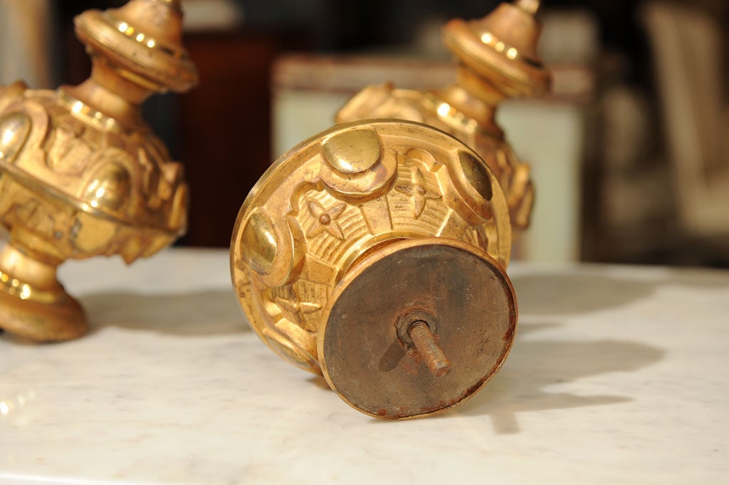 Metal Set Four Gilt Brass Newell Post  Finials For Sale