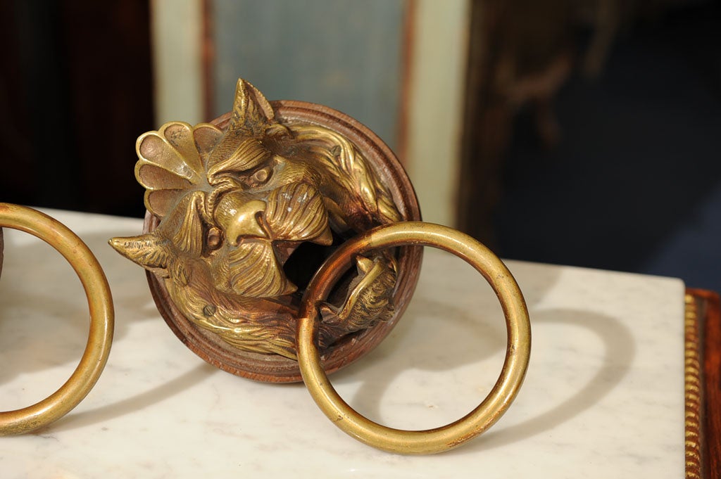 19th Century 19th c. Pair of Empire Style Cast Bronze Lion Door Pulls