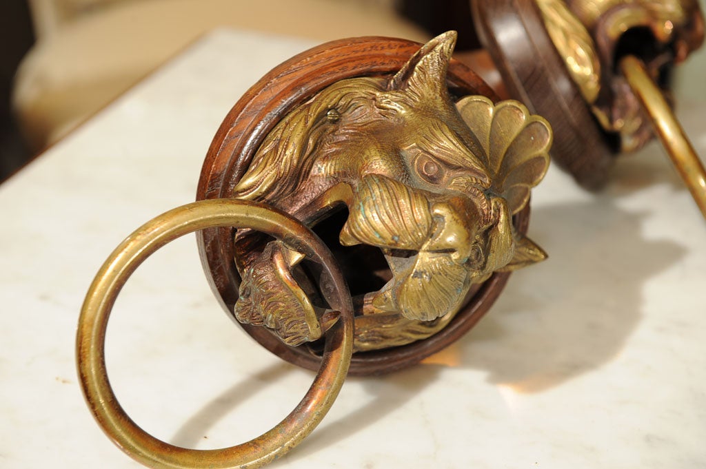 19th c. Pair of Empire Style Cast Bronze Lion Door Pulls 2