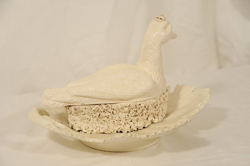 English A Creamware  Tureen in the Form of a Nesting Duck