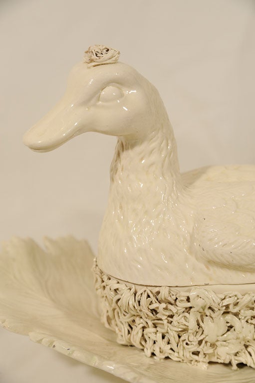 A Creamware  Tureen in the Form of a Nesting Duck In Excellent Condition In Katonah, NY