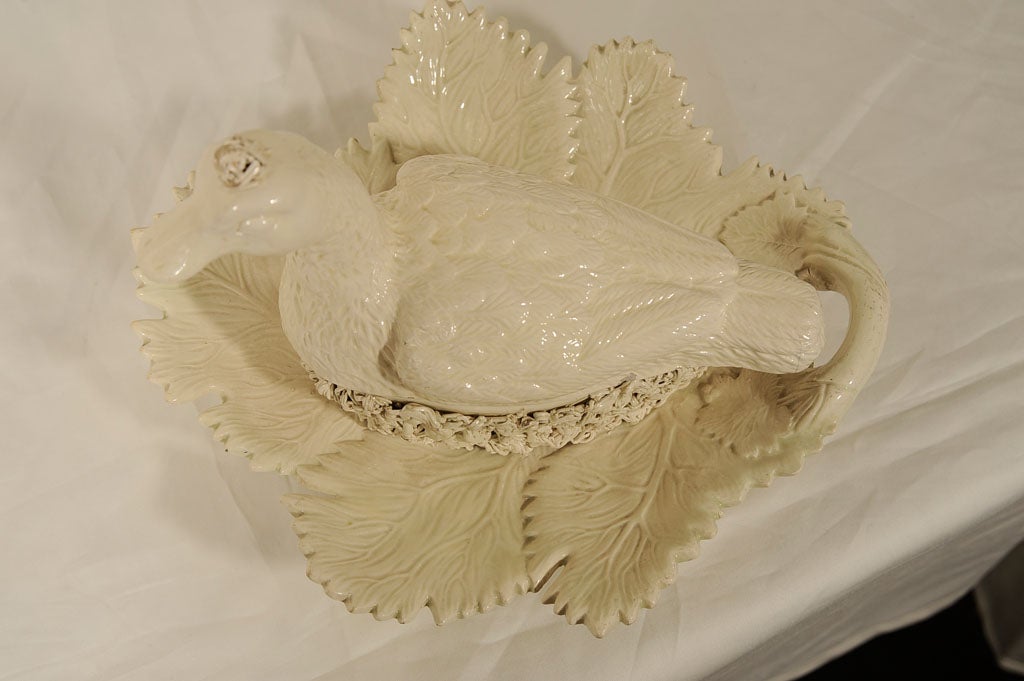 A Creamware  Tureen in the Form of a Nesting Duck 3