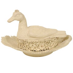A Creamware  Tureen in the Form of a Nesting Duck