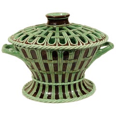 Wedgwood Creamware Flower Basket in Brown and Green