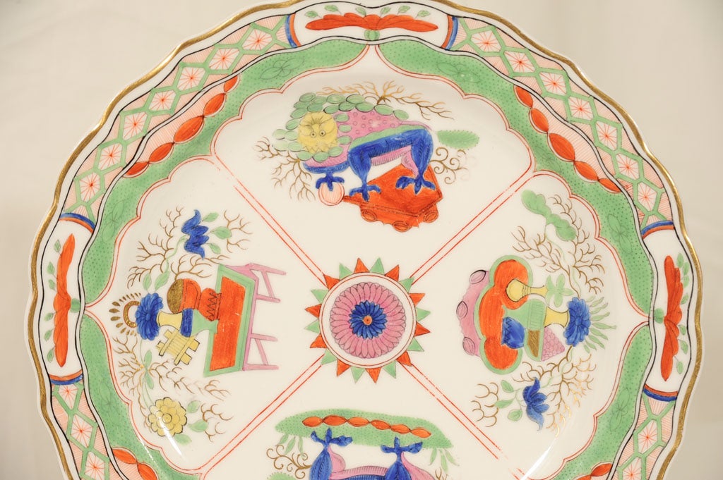 Gilt A Dozen Dragon in Compartments Worcester Porcelain Plates