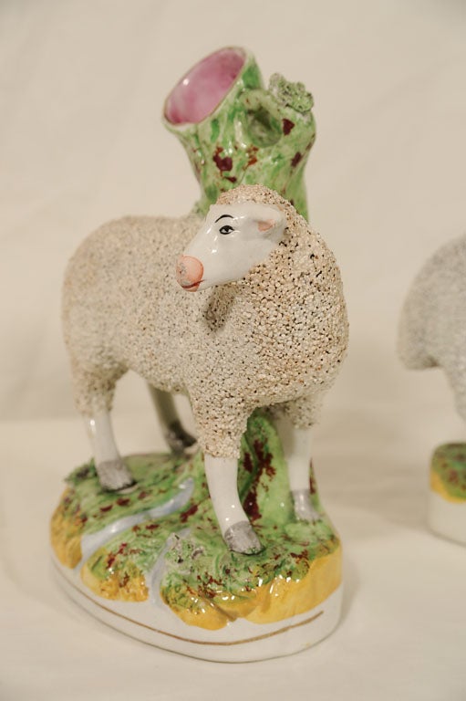 A Pair of  Staffordshire Sheep Spill Vases In Excellent Condition In Katonah, NY