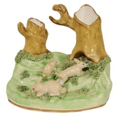 A Staffordshire  Porcelain Rabbits Spill Vase