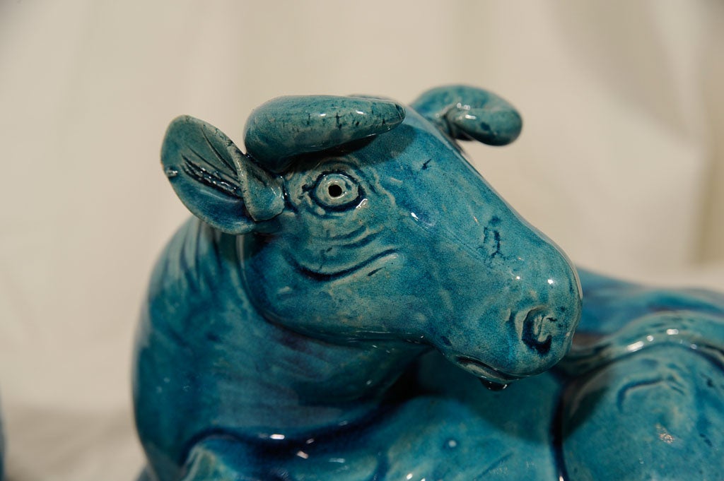 A Pair of Turquoise  Chinese  Buffalo In Repose