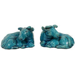 A Pair of Turquoise  Chinese  Buffalo In Repose