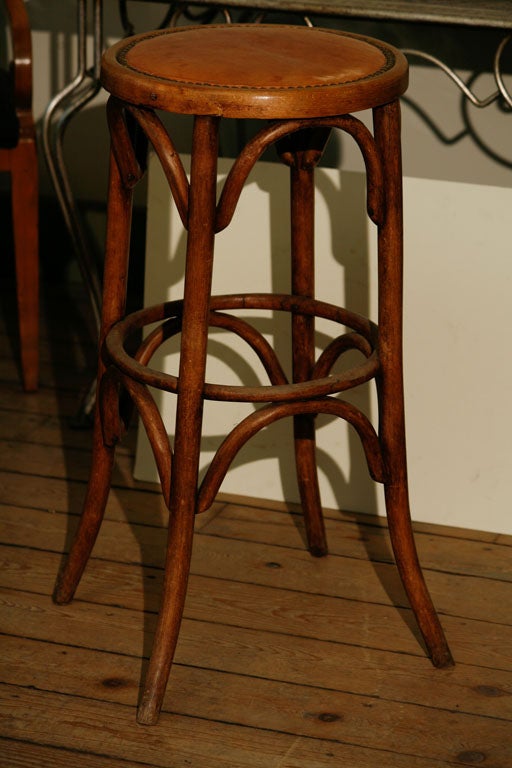 Continental  bentwood bar stool with leather seat
