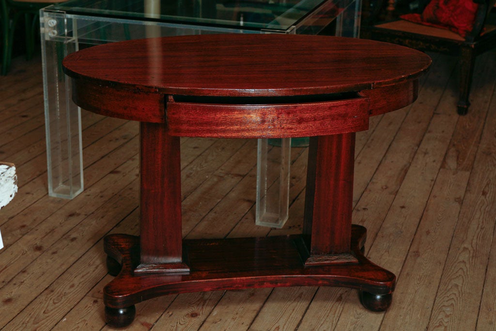 19th Century Pillar and Scroll Mahogany Empire Table with One Drawer