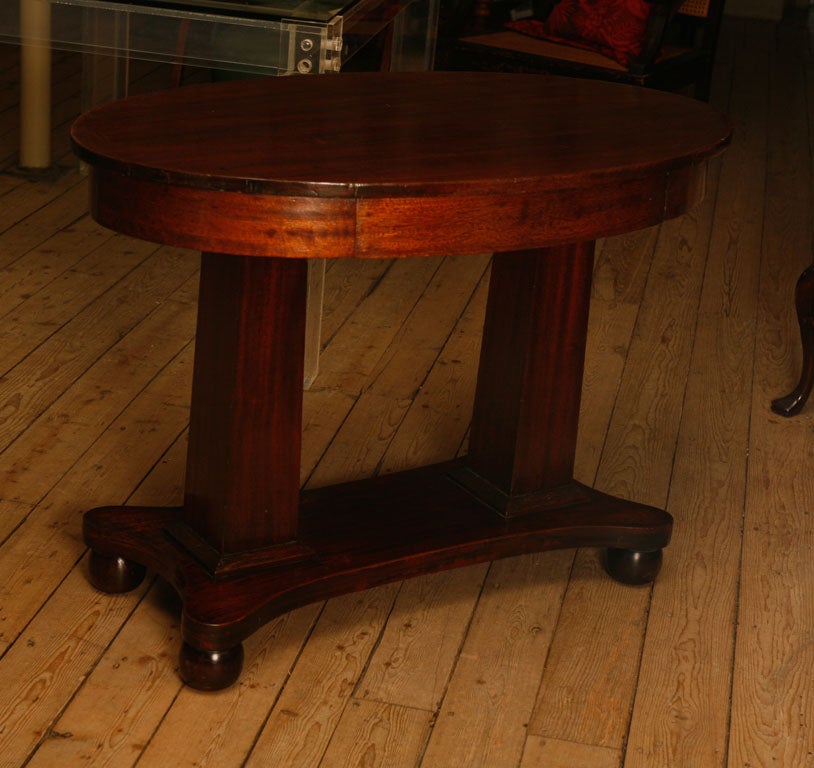Pillar and Scroll Mahogany Empire Table with One Drawer 4