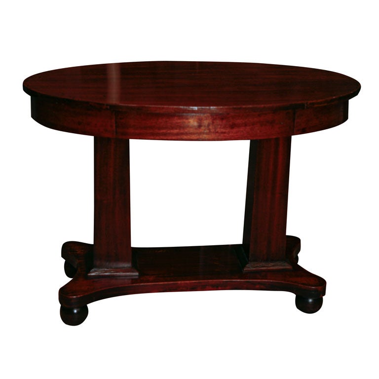 Pillar and Scroll Mahogany Empire Table with One Drawer