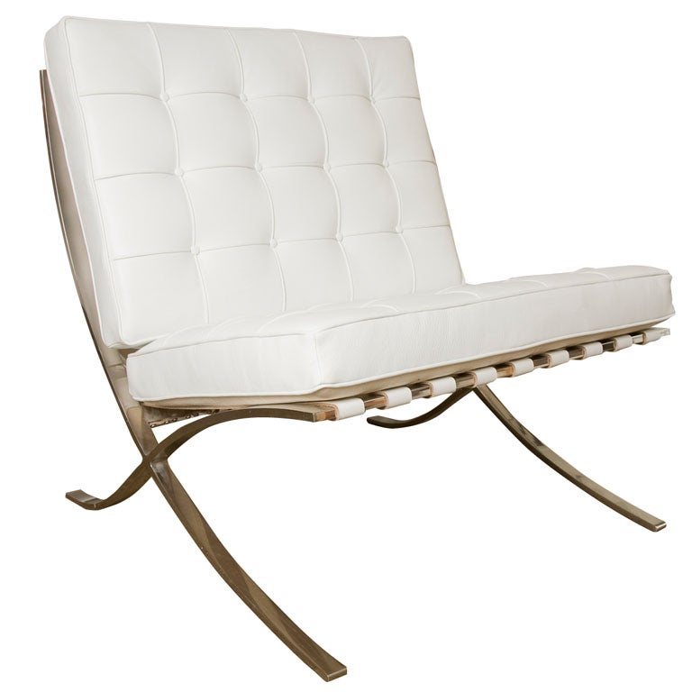 Barcelona Chair By Mies Van Der Rohe, White Leather Barcelona Stool