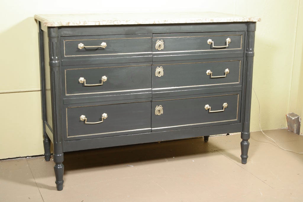 Pair of Jansen Two Door Commodes Marble Top
