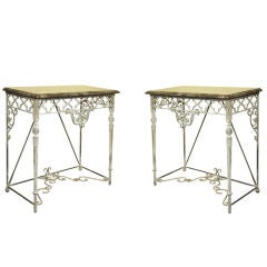 Pair of Wrought Iron Marble Top Consoles