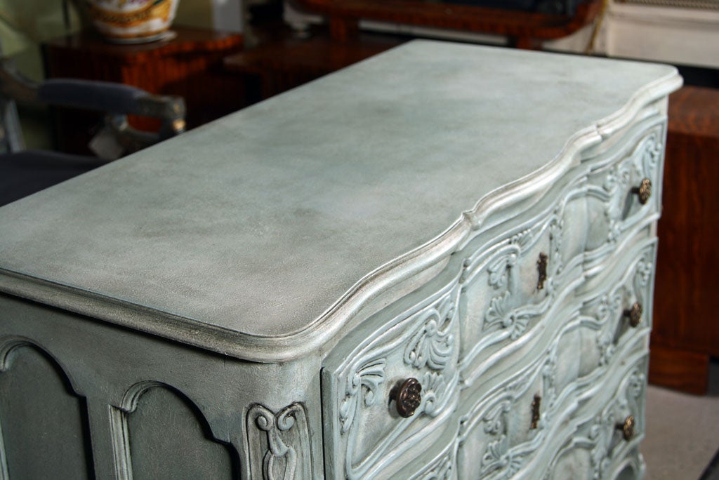 French Provincial Custom Painted  Commode or Chest Finely Carved In Good Condition In Stamford, CT