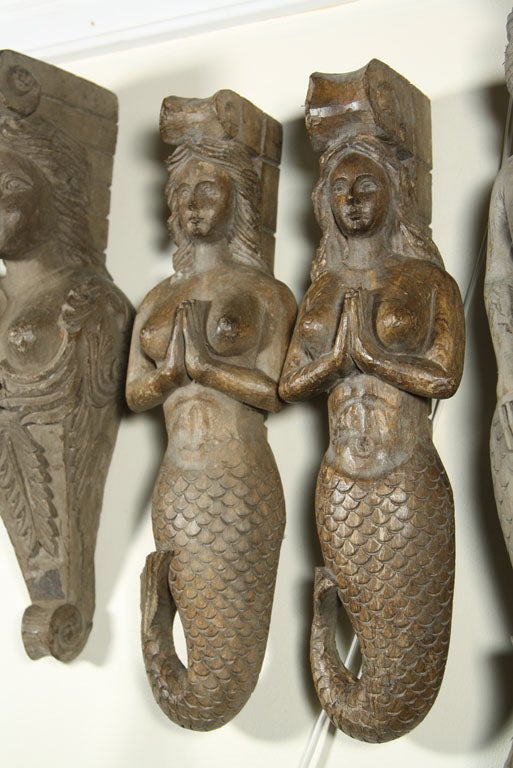 Rare original hand carved Mermaid Sconces. Only a few different sizes and styles available, no two being exactly the same.