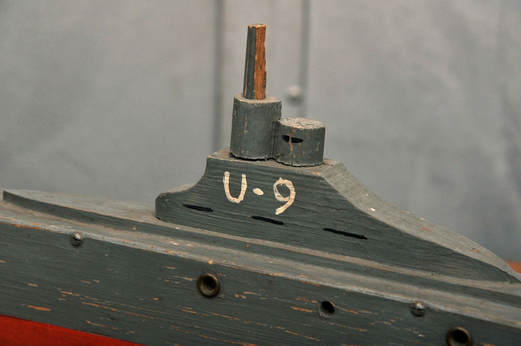 Wood Folk Art Model  of a 1920's U-9 Submarine
