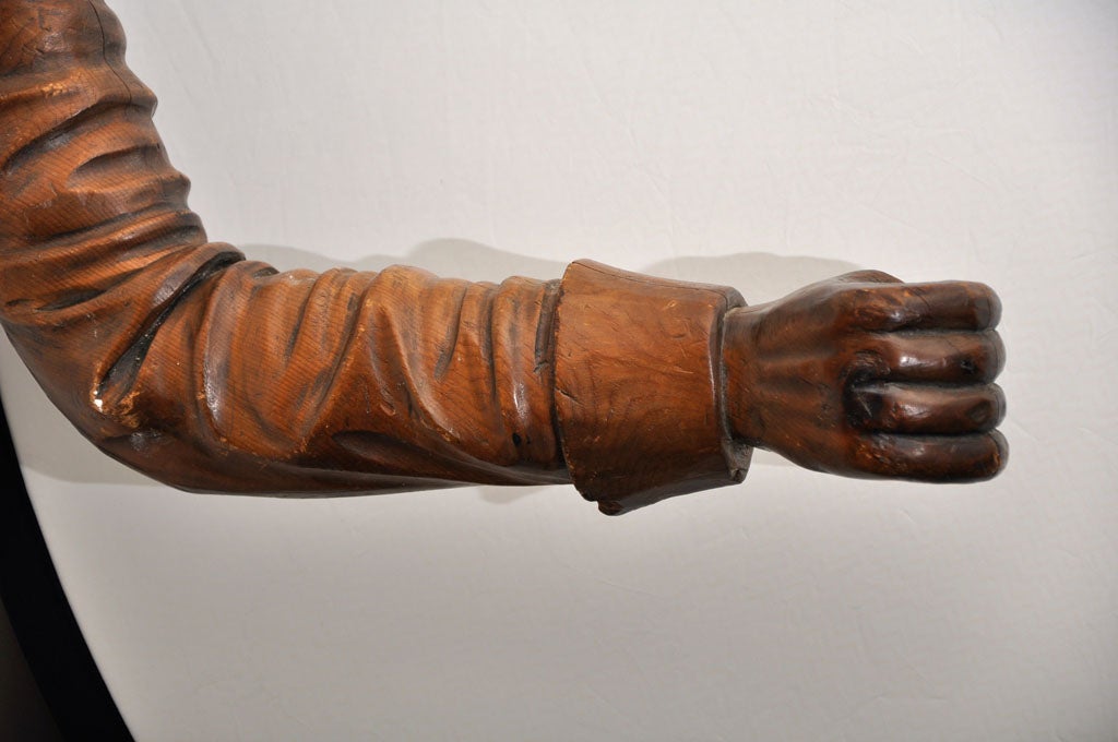 Polished Folk Art Carved Hand and Arm Bracket