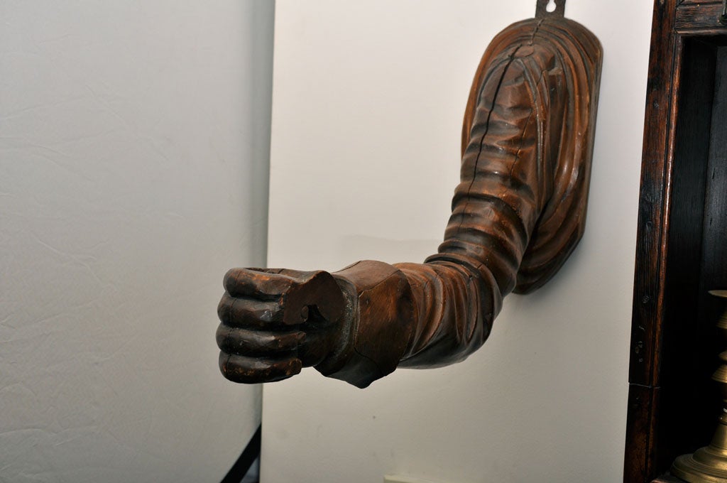 19th Century Folk Art Carved Hand and Arm Bracket