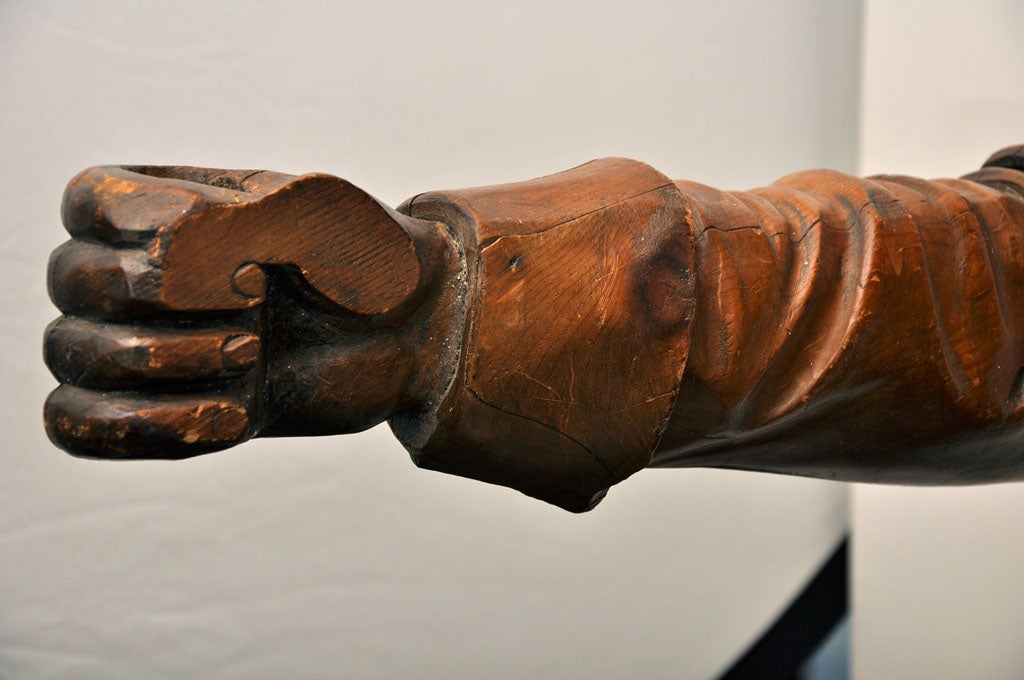Wood Folk Art Carved Hand and Arm Bracket