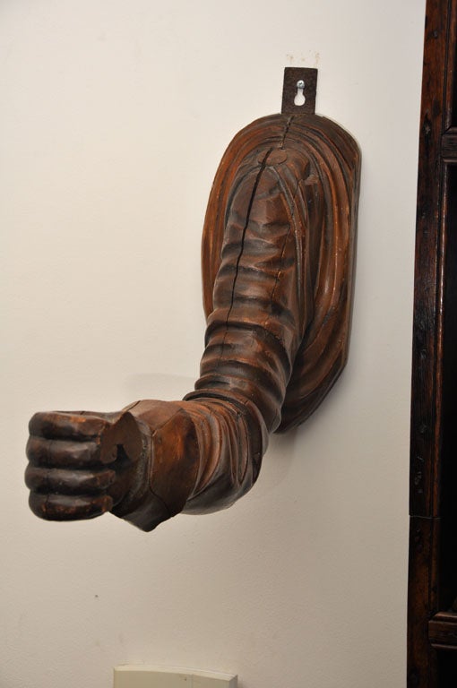 Folk Art Carved Hand and Arm Bracket 1