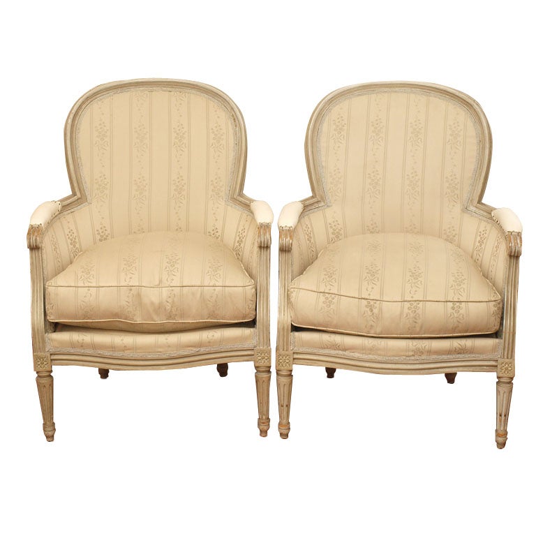 Pair of French Antique Louis XVI Bergere Chairs