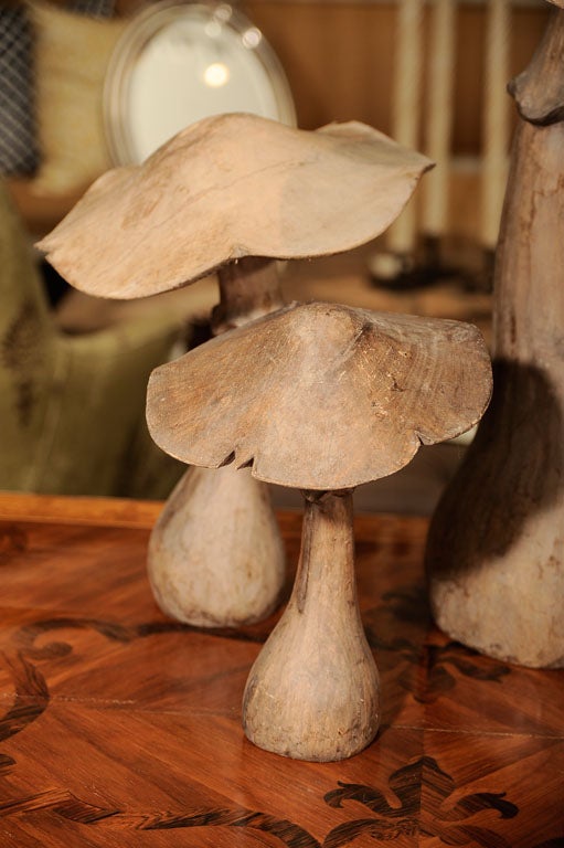 Hand Carved French Poplar Wood Mushroom<br />
Various Sizes: <br />
Extra Small (h.13