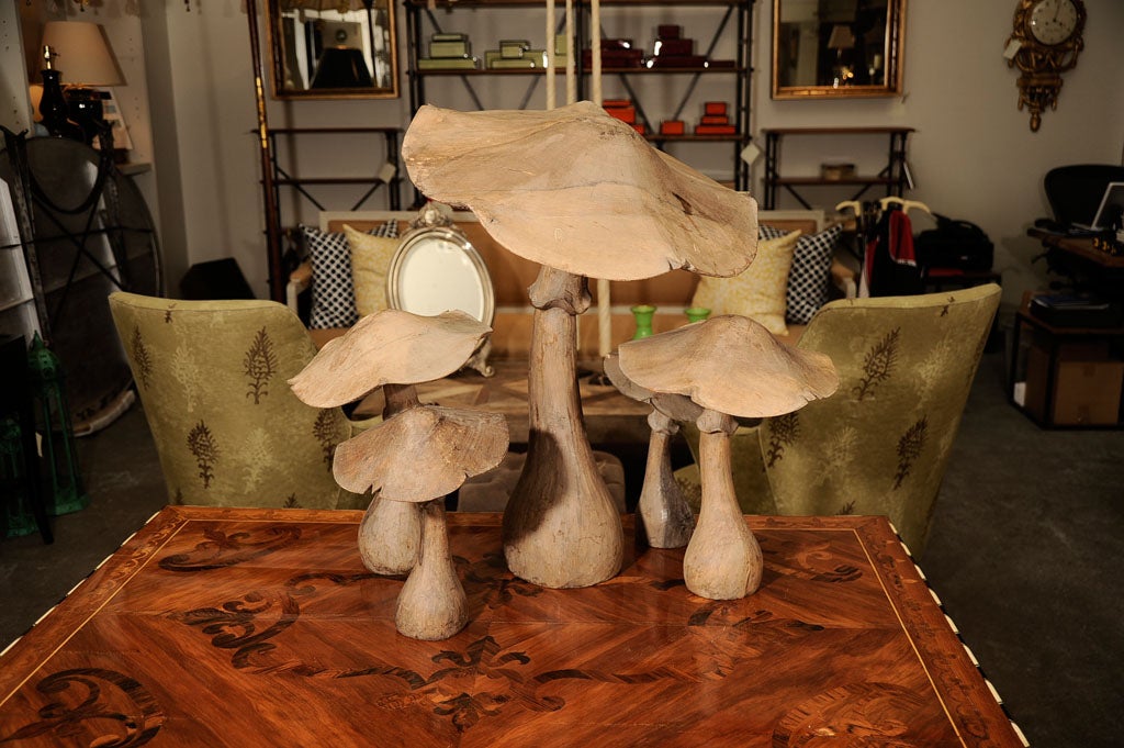Hand Carved French Poplar Wood Mushrooms For Sale 6