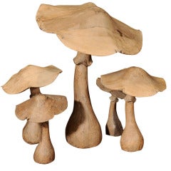 Hand Carved French Poplar Wood Mushrooms