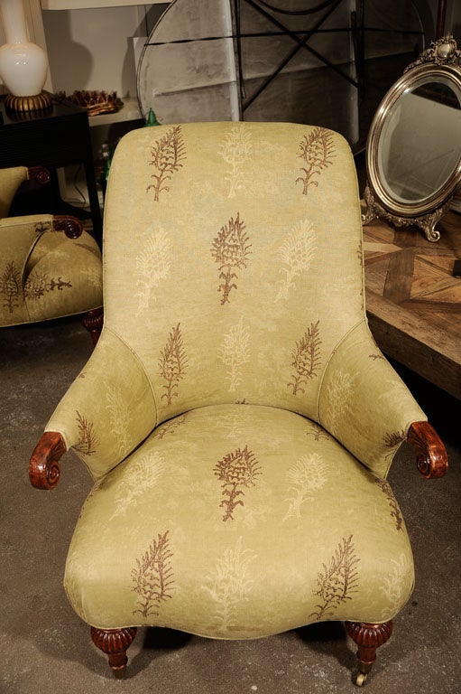 19th Century Very Rare Pair of Antique Upholstered Arm Chairs For Sale