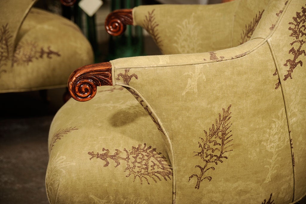 Very Rare Pair of Antique Upholstered Arm Chairs For Sale 2