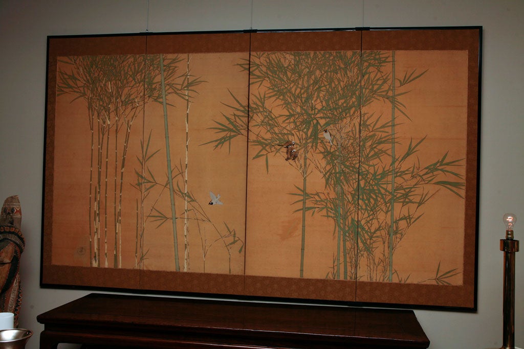 Japanese Screen: Painting of Bamboo and Finches on Silk. 7