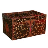 Antique Black  lacquer garment box with gold vine design