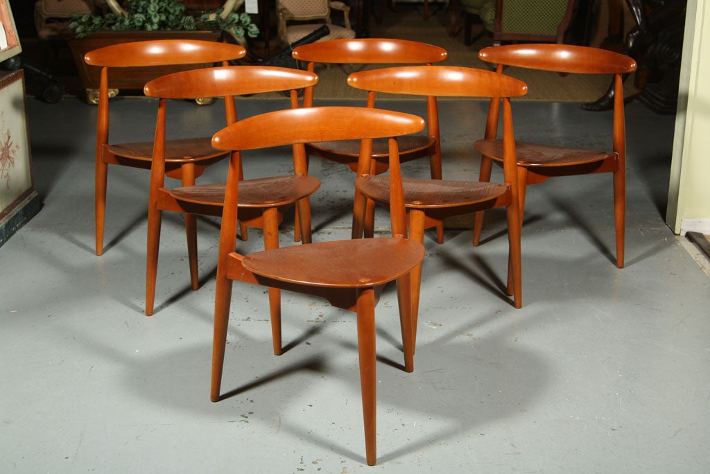 A set of six Fritz Hansen fabricated, Hans Wegner dining chairs model number 