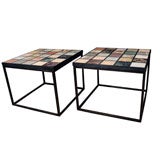 Pair of Steel Side Tables with Specimen Marble Tops