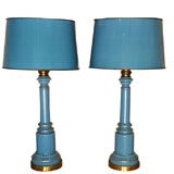 Pair of Vintage Blue Opaline Lamps