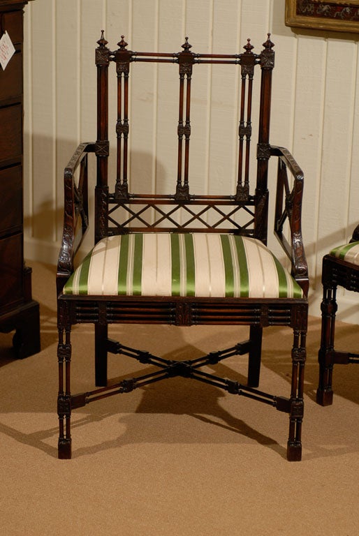 Pair Chinese Chippendale Arm Chairs