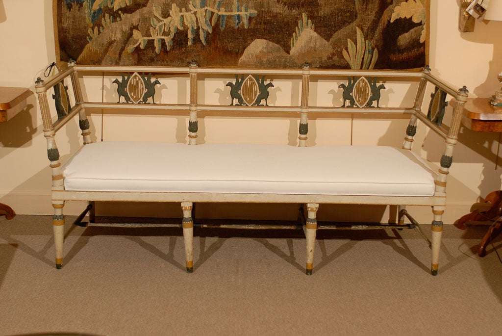 Upholstery 19th Century Neoclassical Style Polychrome Painted Settee, Italy For Sale