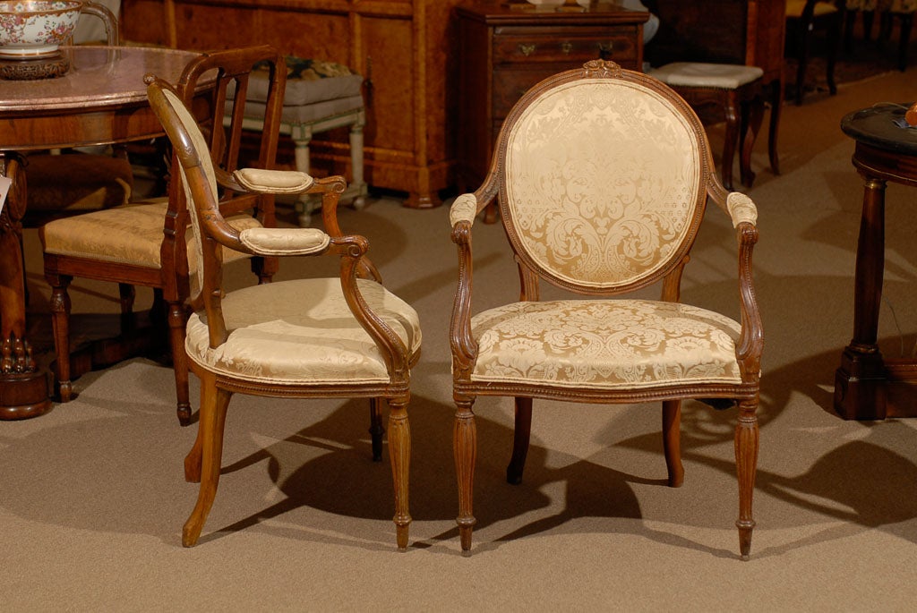 English Fine Pair of George III Period Arm Chairs, England ca. 1790