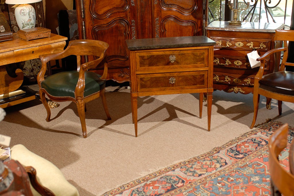 Petite Louis XVI Style Walnut Commode with Grey Marble Top
