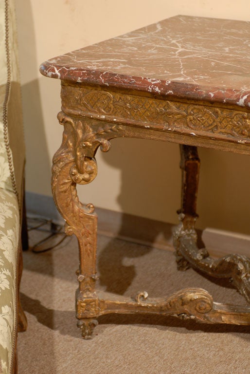 French An 18th  Century Louis XIV Period Giltwood Console w/ Marble Top For Sale