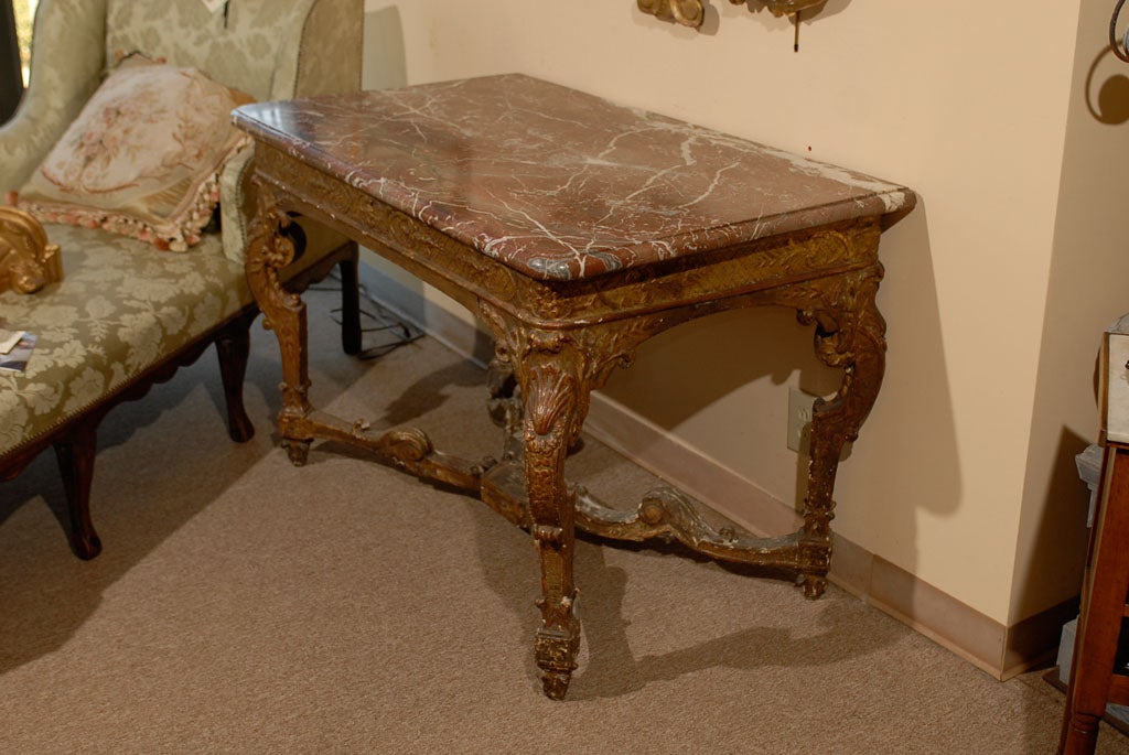 An 18th  Century Louis XIV Period Giltwood Console w/ Marble Top For Sale 2