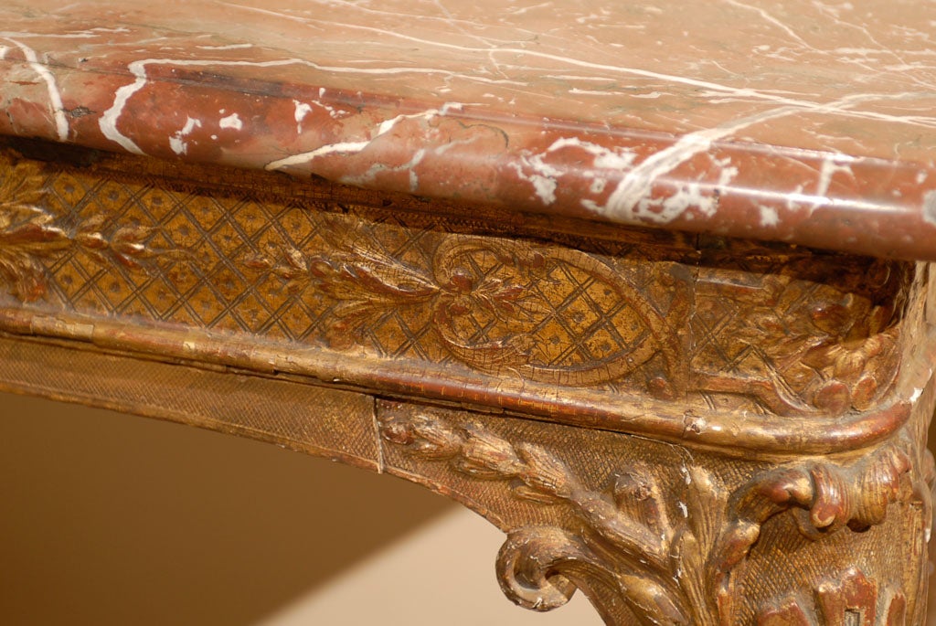 An 18th  Century Louis XIV Period Giltwood Console w/ Marble Top For Sale 4