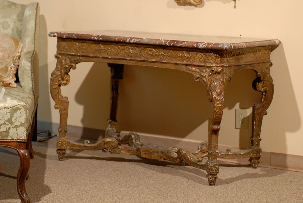 An 18th  Century Louis XIV Period Giltwood Console w/ Marble Top For Sale 5