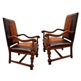 Vintage PAIR WALNUT FRENCH OVER SIZED THRONE CHAIRS